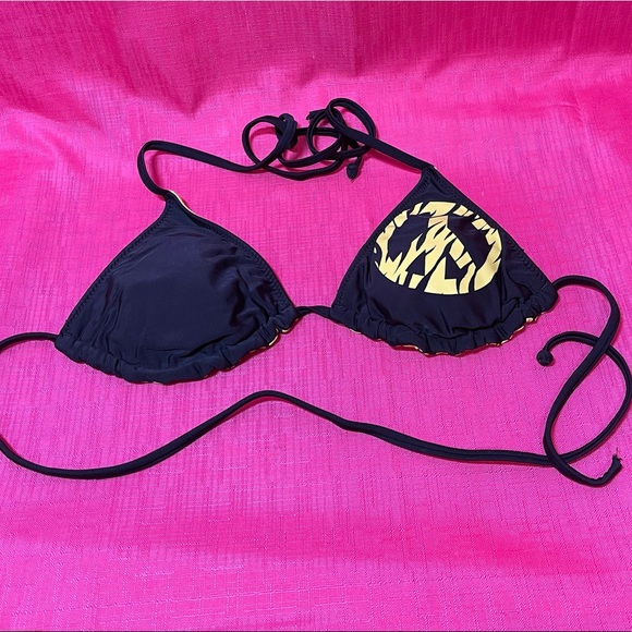 REVERSIBLE TOP PEACE SIGN/ZEBRA PRINT BIKINI SIZE S - Picture 9 of 10